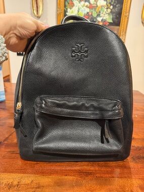 Tory Burch Black Pebbled Leather Mini Backpack with Gold Hardware